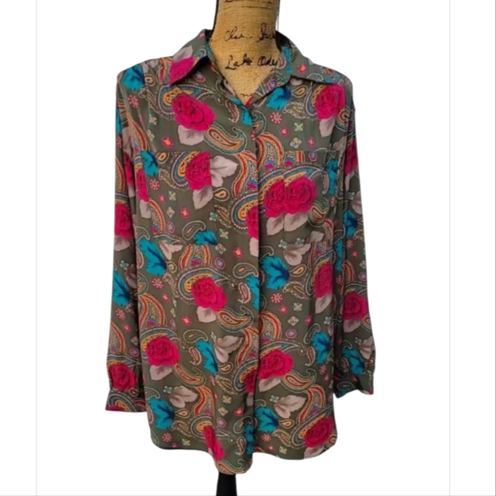 NEW Alfred Dunner Vintage Paisley & Floral Button Down Top